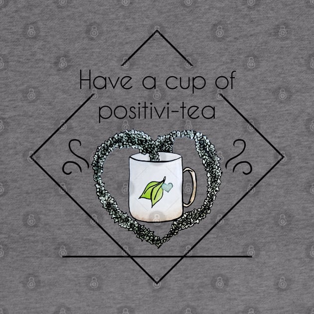 Watercolor Have a Cup of Positivitea Mug with Tea Leaves Heart by Jessfm